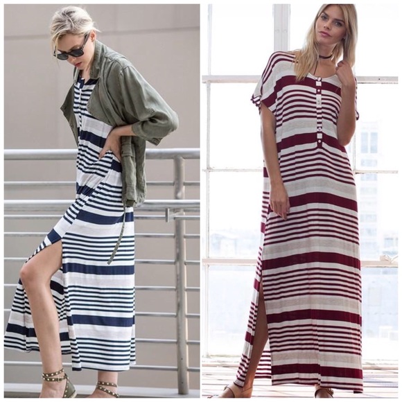 🌻2 for $20🌻 Navy Striped Side Slit Maxi Dress - Picture 4 of 5